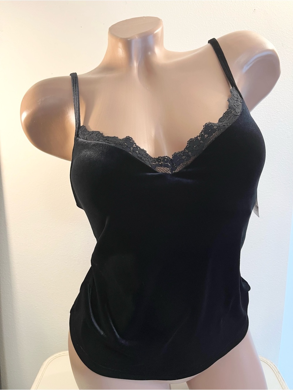 NWT Black Velvet Lace Trim Cami Top - Women Intimates